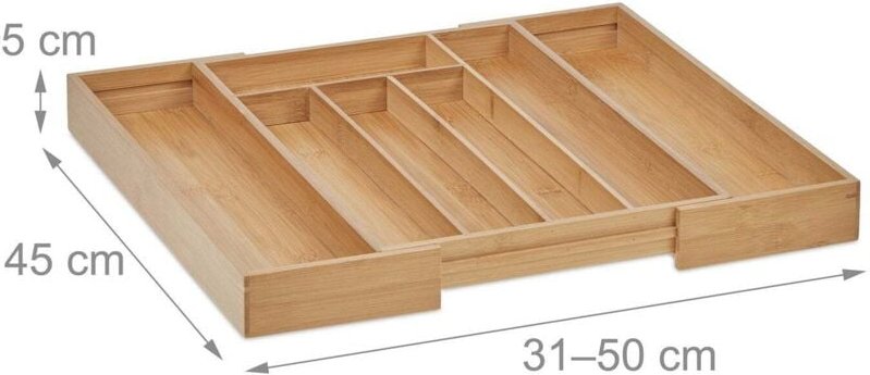 Verstellbarer besteckkasten aus bambus fur schubladen