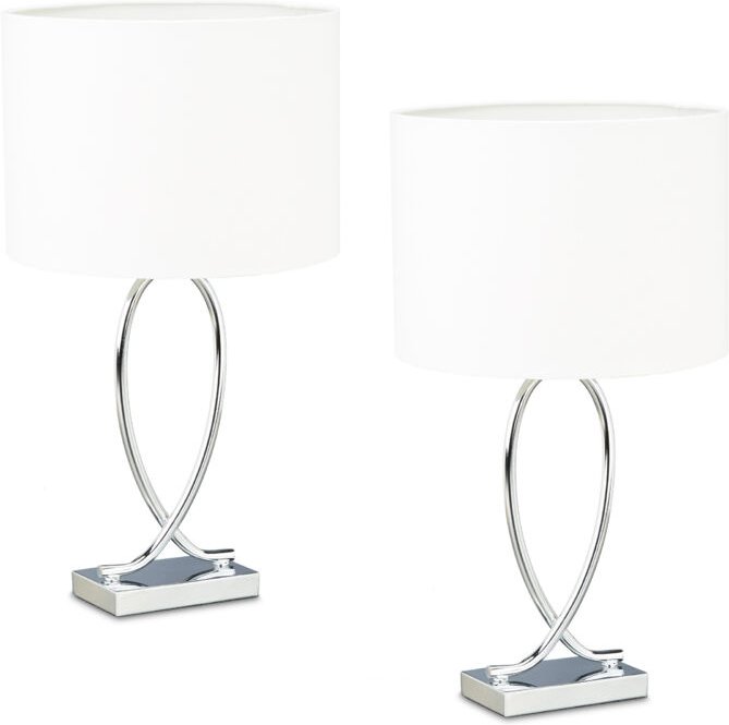 Tischlampe, 2er Set, Metallfuß & Stoffschirm, E27, hbt: 51x28x18 cm, Nachttischlampe Schlafzimmer, silber/weiß - Relaxda...
