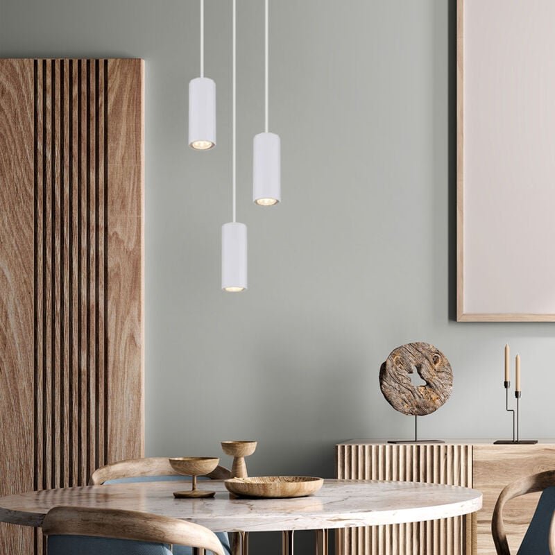 Hängeleuchte Pendelleuchte Esszimmerlampe weiß 3 flammig Deckenlampe hängend, Aluminium Metall, 3x GU10 Fassungen, DxH 2...