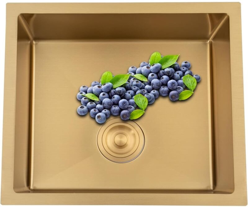 Waschbecken aus Edelstahl golden - quadratisch eingebettet oder eingebettet mit Abwasserfilter - Balkonspülen unter Küch...