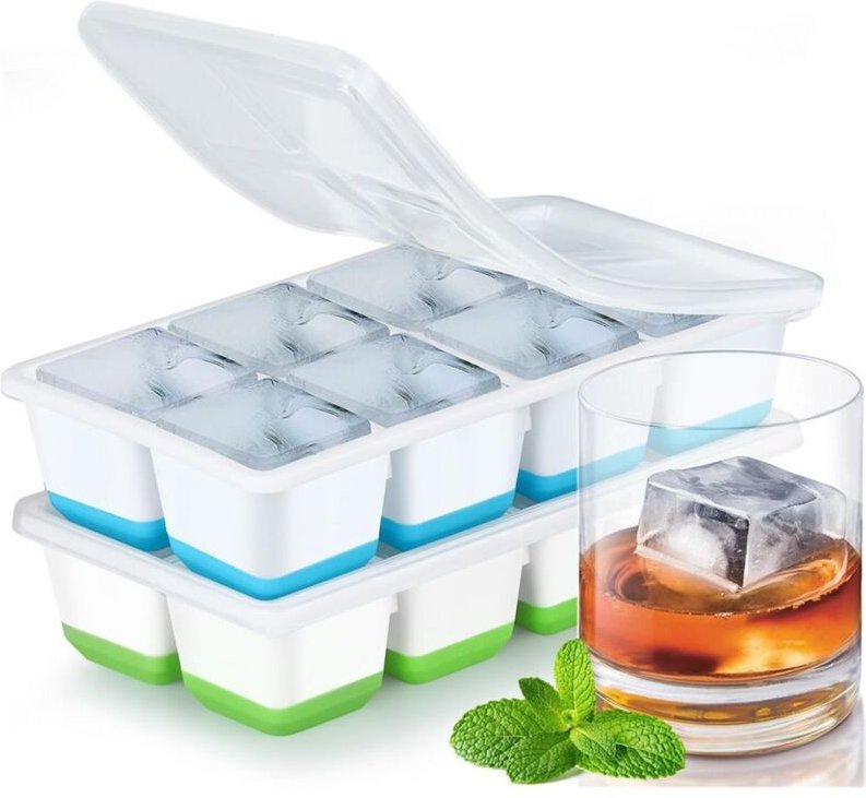 Longziming - 2er Set Eiswürfelbehälter, Eiswürfelformen, Eiswürfelschalen mit Deckel, Silikon Eiswürfelschalen, für Whis...