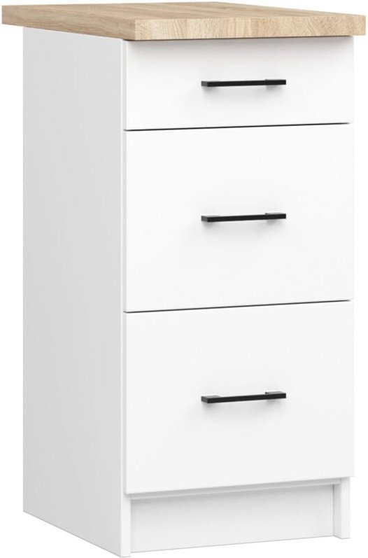 Küchenschrank Akord oliwia modular S40 Unterschrank mit Arbeitsplatte Weiß 40 cm 3 Schubladen B40 x H85 x T46 cm