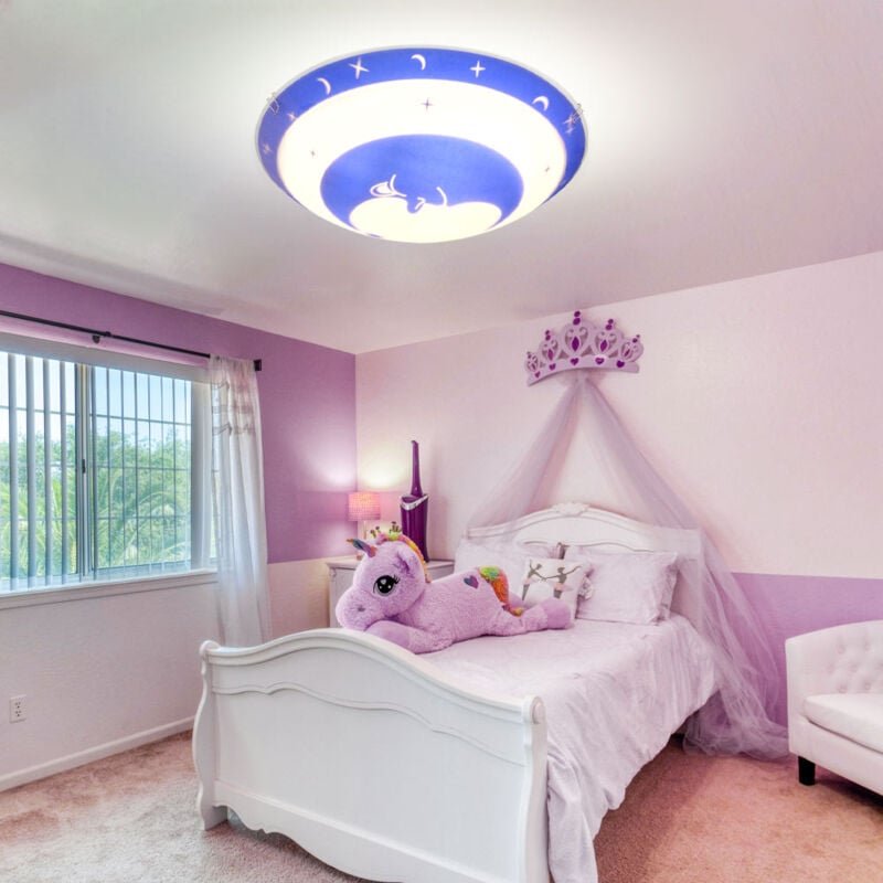 Globo - Deckenleuchte Kinderzimmer Glas Kinder Schlafzimmerleuchte Sterne Baby Kinderleuchte Deckenlampe Mond blau, Meta...