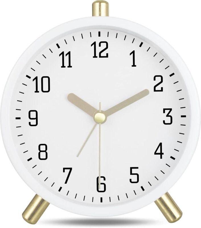 Jusch - Milchweißer stiller Wecker mit Licht, einfache und moderne dekorative Tischuhr, Schlafzimmer-Nachttisch 11 cm