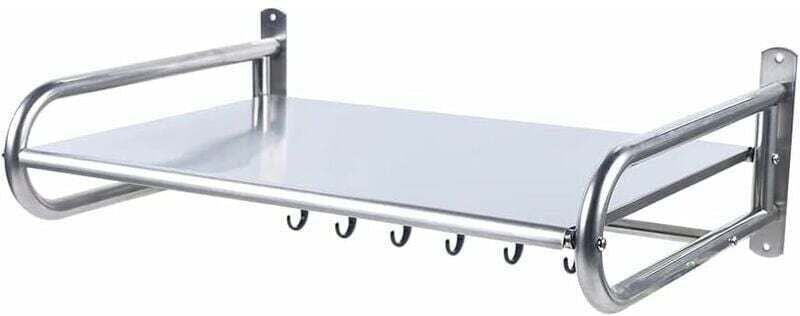 Wandmontiertes Mikrowellenregal aus Edelstahl, Küchenablage mit 6 Haken für Mikrowelle, Besteck und andere Gegenstände