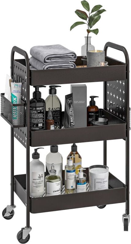 Rollwagen, Servierwagen mit 3 Etagen, 2 Hängekörbe, Aufbewahrungswagen mit Griff, Küchenwagen, Beistellwagen für Küche, ...