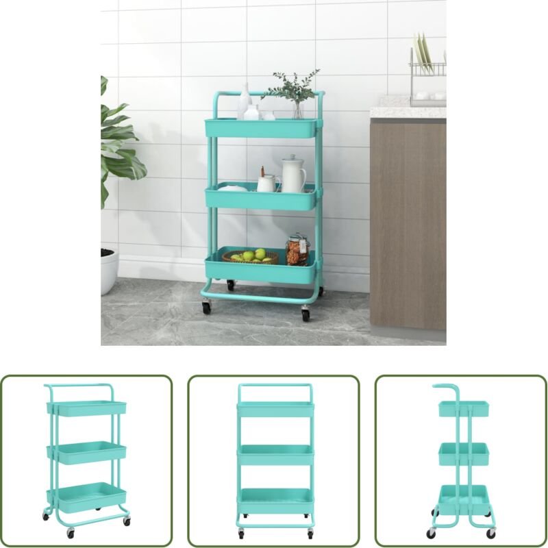 vidaXL Organisator - Küchenwagen 3 Etagen Türkis 42x35x85 cm Eisen und ABS