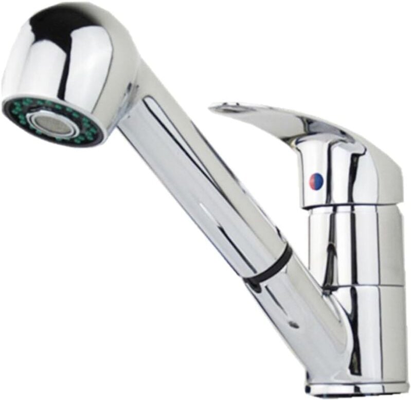 Küchenarmatur aus Zinklegierung mit Warm- und Kaltwasserhahn, ausziehbarer Sprüher für einfachen Zugang zum Spülbecken, ...