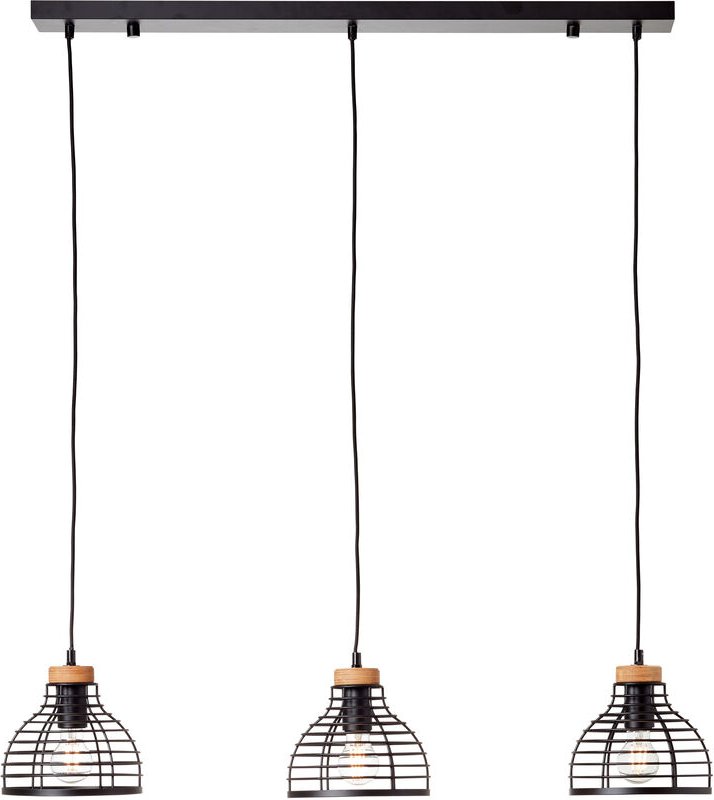 Brilliant - Avia Pendelleuchte 3flg schwarz/holz, Metall/Holz, 3x A60, E27, 52 w