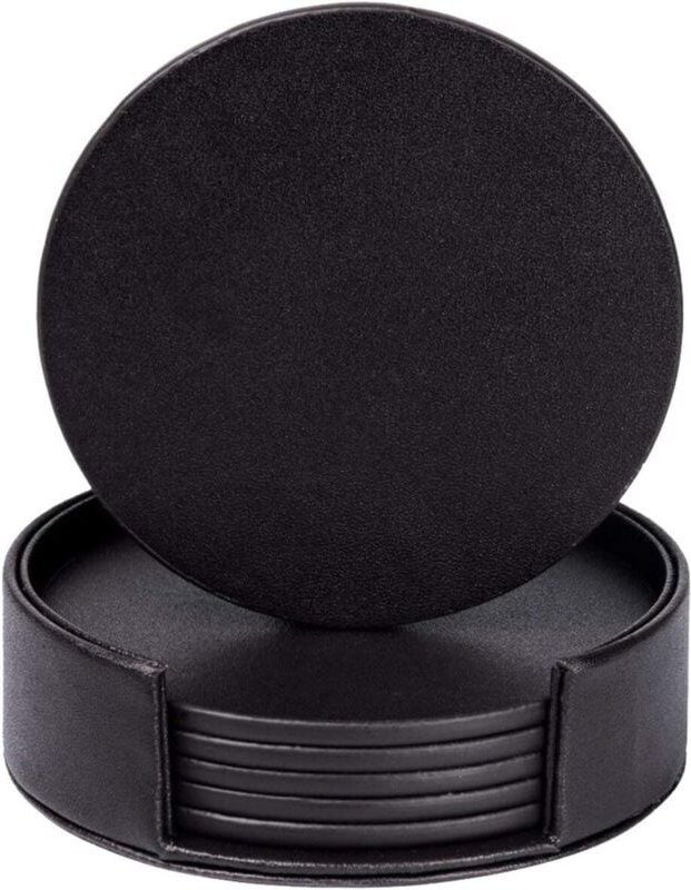 PU Cuir Dessous de verre Noir lot de 6 avec Titulaire pour boire du verre Famille Dessous de verre Ensemble