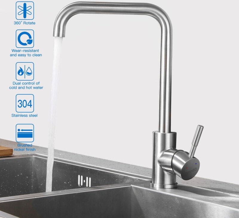 Lonheo - Niederdruck Küchenarmatur Edelstahl Wasserhahn Küche 360° Drehbar Spültischarmatur Mischbatterie mit Abnehmbare...