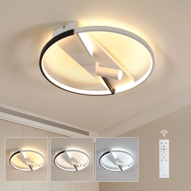 COMELY Runde LED-Deckenleuchte aus Aluminium, Schwarz-Weiß, 48 x 48 x 11 cm, 42 W, dimmbar 3000–6500 K, CRI 80, 220 V, f...