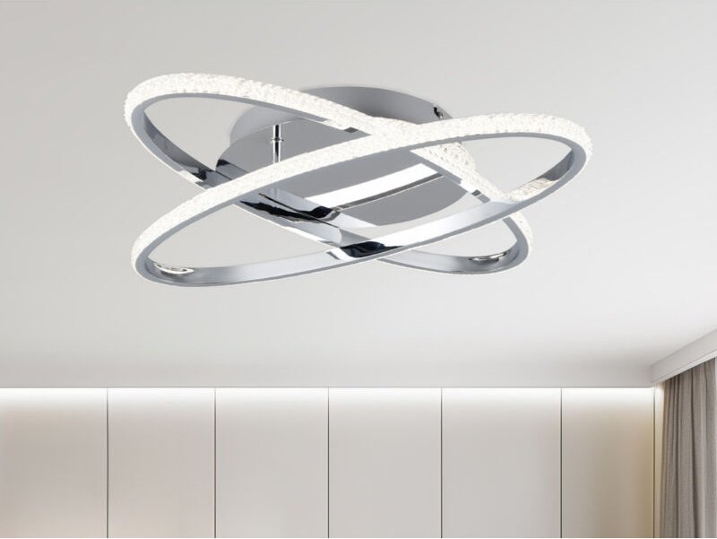 Reality Leuchten - led Deckenleuchte lane dimmbar, Kristall Ringe oval schwenkbar Chrom, ø 58cm