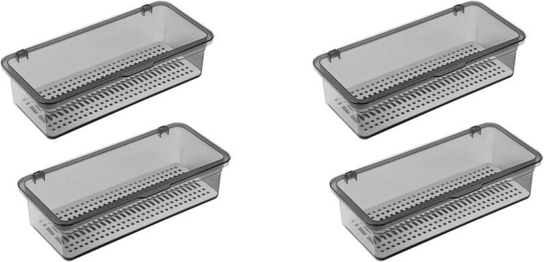 4x Bestecktablett mit Deckel, Utensilienaufbewahrung mit Deckel, Besteckkasten Aus Kunststoff, Besteckschubladen-Organiz...