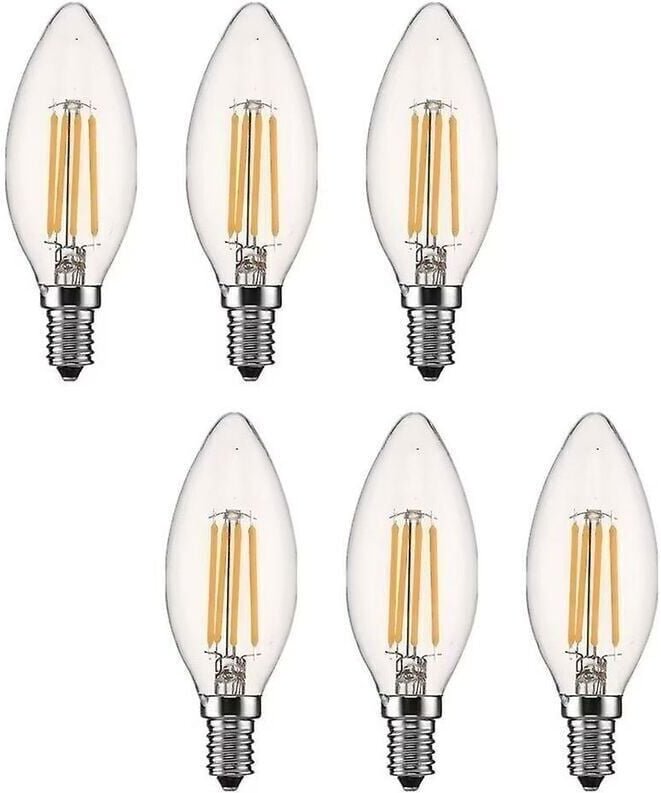 Dimmbare E14-LED-Kerzenlampe, 4 W, Warmweiß 2700 K, kleiner Schraubsockel, LED-Filament, entspricht 40 W, 6er-Pack fg
