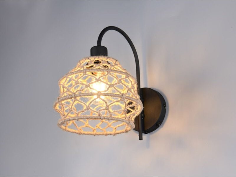 Boho led Wandleuchte mit Schalter & Lampenschirm geflochten Hanfseil, Höhe 32cm