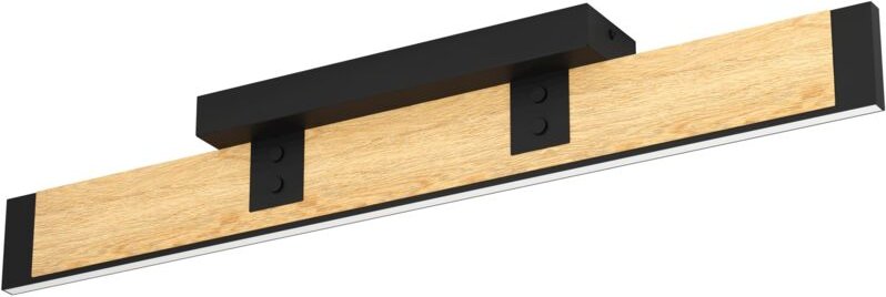 Led Deckenleuchte Caminarro, dimmbare Deckenlampe, längliche Deckenbeleuchtung aus Holz in Natur und Metall in Schwarz, ...