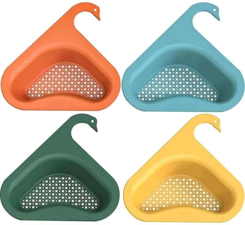 4-teiliges Spülbeckensieb, Schwanenform-Spülbeckenkorb, dreieckiges Spülbecken-Abtropfgestell, Küchenabtropfgestell, Lag...