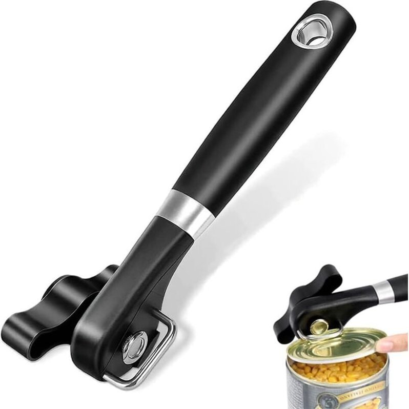 Sicherheitshandbuch-Dosenöffner, manueller Dosenöffner mit Flaschenöffner, Dosenöffner ohne scharfe Kanten, flache Seite...
