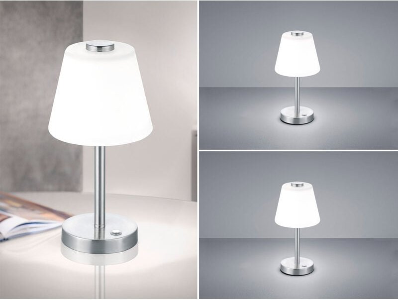 Trio Leuchten - led Tischleuchte 2er Set Nickel matt mit Glaslampenschirm in Weiß, Höhe 29cm