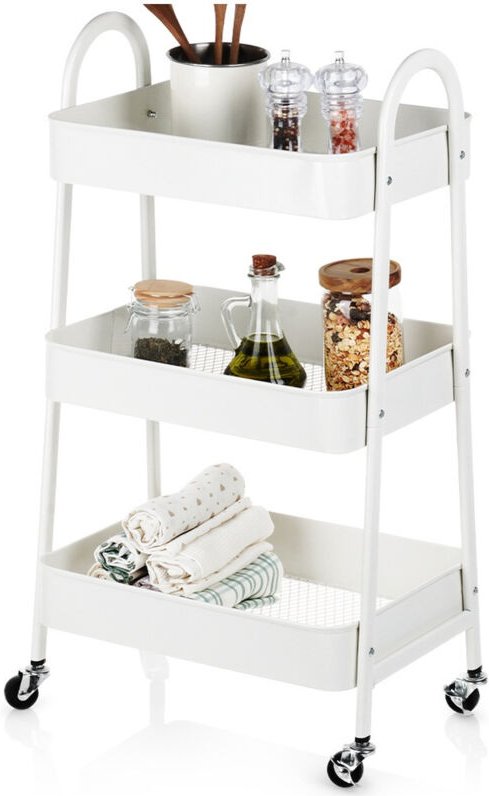 Shelf on wheels metal white 3 level 44x315x785 cm