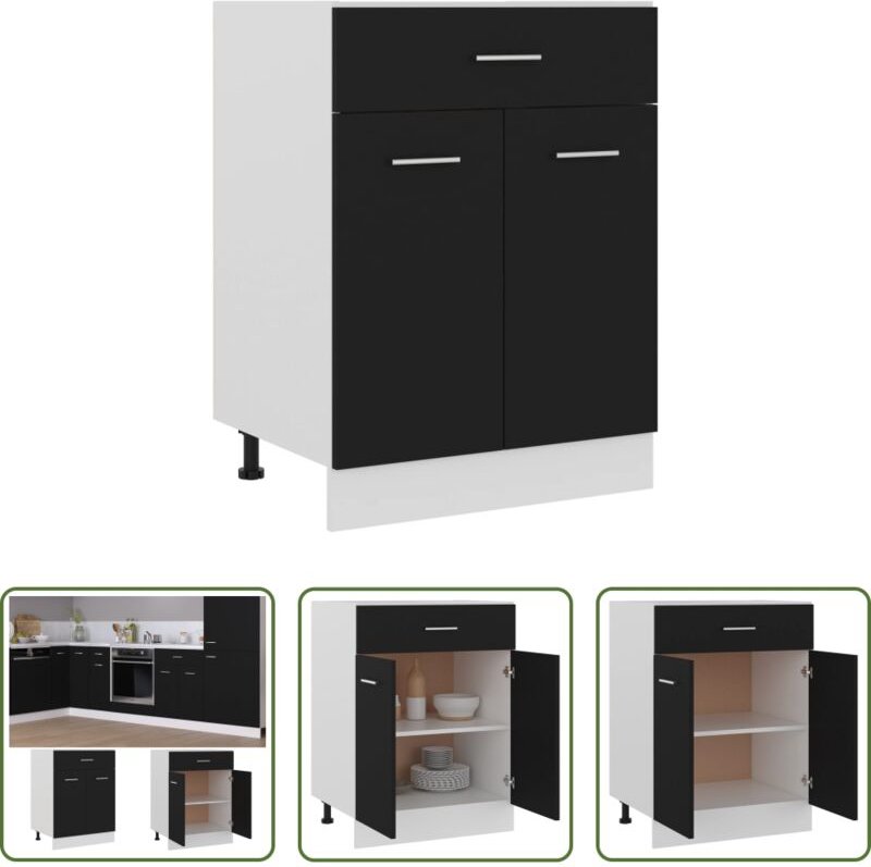 vidaXL Schubladenregal - Schubunterschrank Lyon Schwarz 60x46x81,5 cm Holzwerkstoff