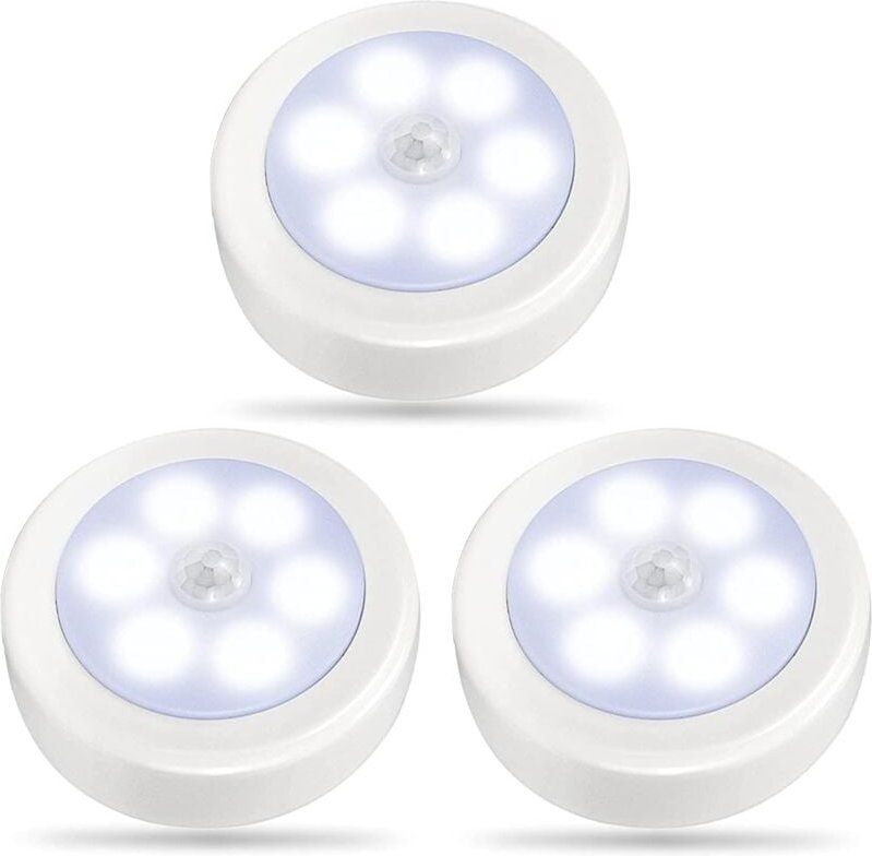 LED-Bewegungsmelderleuchte für den Innenbereich, kaltweiß, batteriebetrieben, Schrankleuchte, 3er-Pack