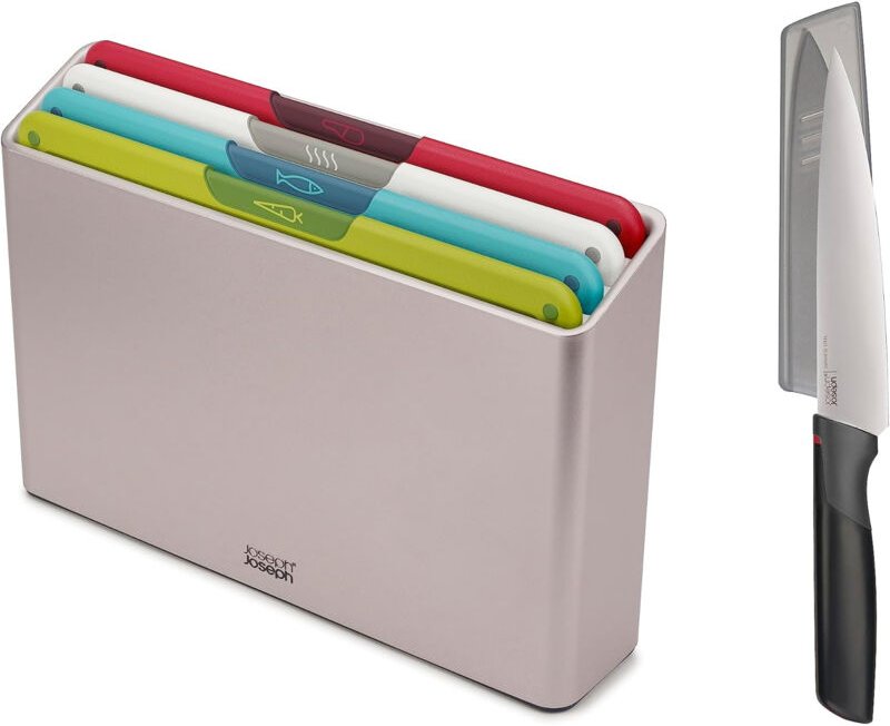 Set de Schneidebretter de Joseph Joseph Folio Icon, 4 Stück, farbcodiert, rutschfest, mit Etui de Aufbewahrung und Eleva...
