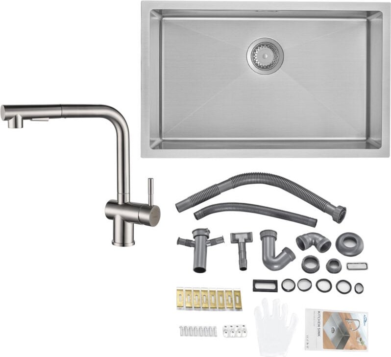 Auralum Edelstahl Küchenspüle + Hochdruck Ausziehbare Küchenarmatur, große Küchenspüle für ab 80 cm Küchenschrank