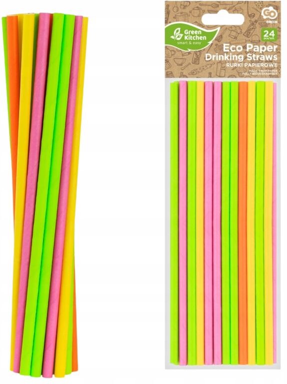 Papierstrohhalme, Einweg, gemischte Farben, 19,7 cm, 24 Stück, für Geburtstage