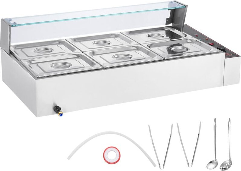 Kommerzieller Speisenwärmer für 6 Pfannen, 1500 w elektrischer Dampftisch, Silber - Mophorn
