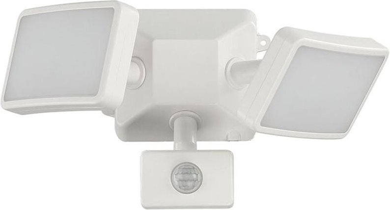 Weißer LED-Fluter mit einstellbarem Bewegungssensor, Doppelkopf-LED-Außenstrahler, wasserdicht IP54, 1200 lm, 18 w, 6500...