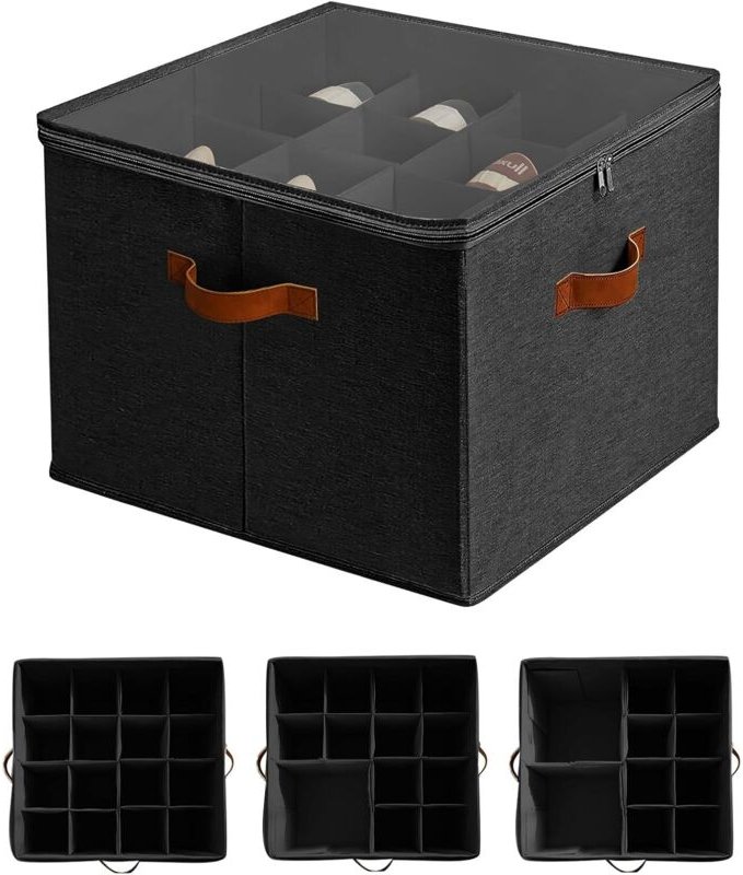 Schuhorganizer, 16 Fächer, verstellbar, mit transparenter Staubschutzhülle, faltbaren Aufbewahrungstaschen, mit Tragegri...