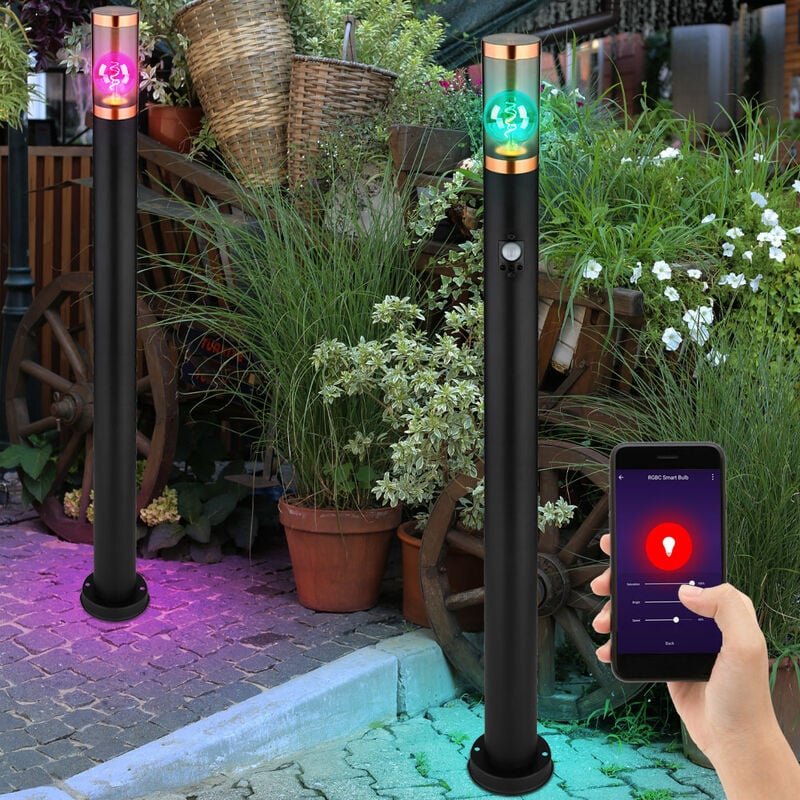 Standleuchte dimmbar led Stehleuchte Außen mit Bewegungsmelder Garten Edelstahl rauch kupfer schwarz, App-Steuerung, Sma...