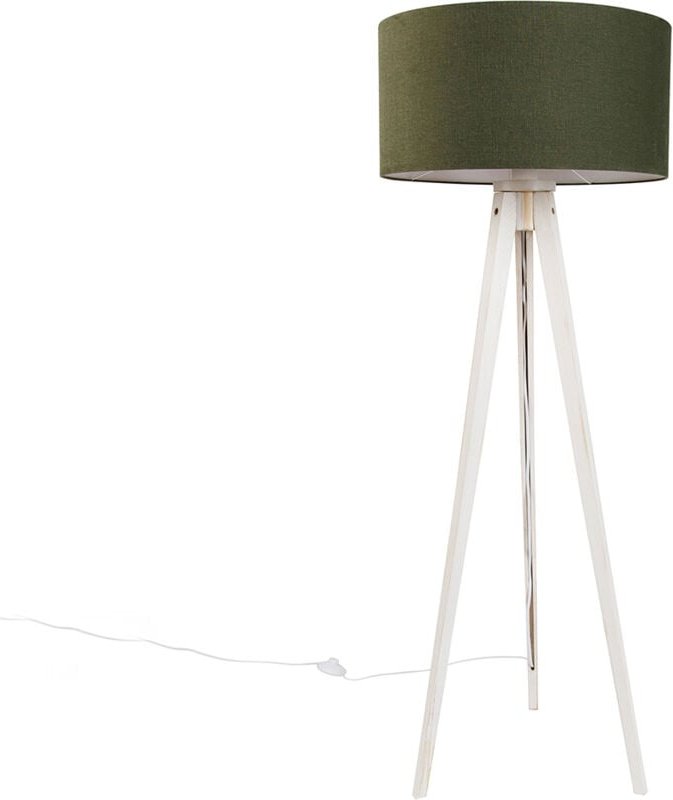 Stativ-Stehleuchte weiß mit Stoffschirm Dunkelgrün 50cm - Tripod Classic