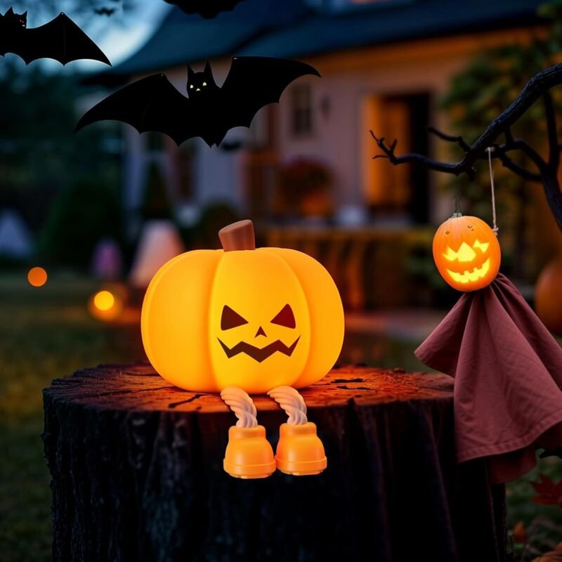 Kürbis-Nachtlicht für Kinder, Halloween-Dekoration, wiederaufladbare LED, 3 Helligkeitsstufen, Touch-Silikon