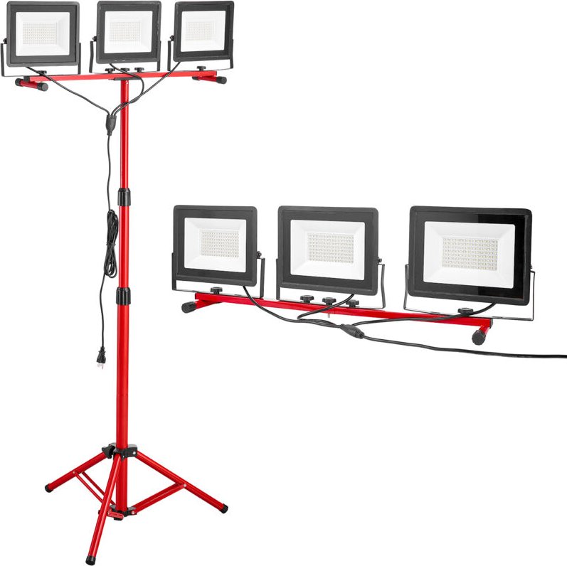 Mophorn LED-Baustrahler mit Stativ, 15000 Lumen, 6000-6500K Arbeitsleuchte mit drei verstellbaren Köpfen, separaten Scha...