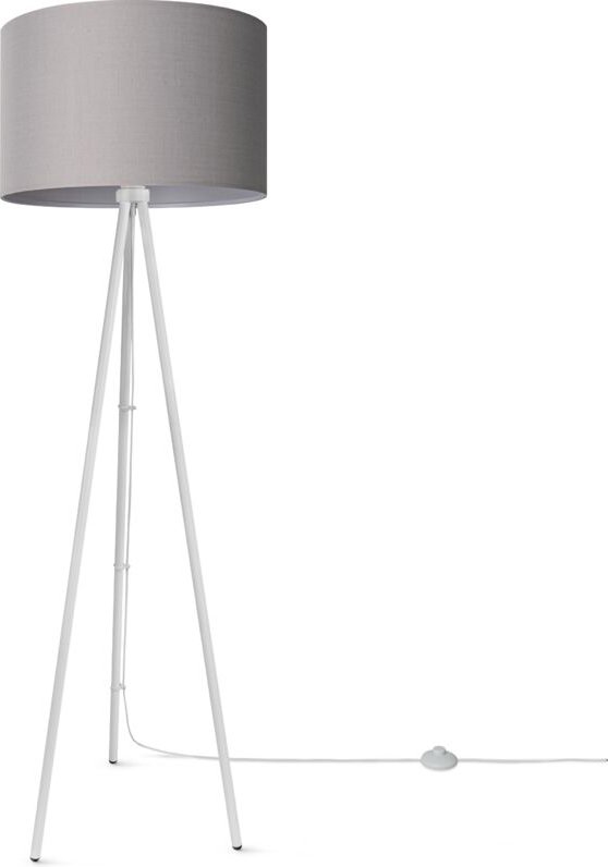 Stehleuchte Wohnzimmer Schlafzimmer Dreibein Stofflampenschirm Stehlampe E27 Uni Grau (Ø45.5 cm), Stehleuchte-Weiß - Typ...