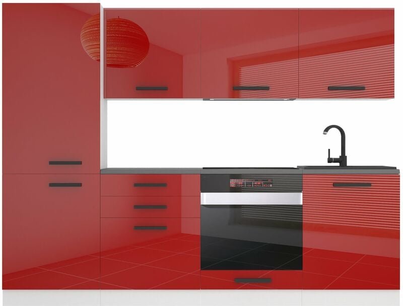 Küchenzeile Küchenblock Sandy - Küchenmöbel 240 cm Einbauküche Vollausstattung ohne Elektrogeräten mit Hängeschränke und...