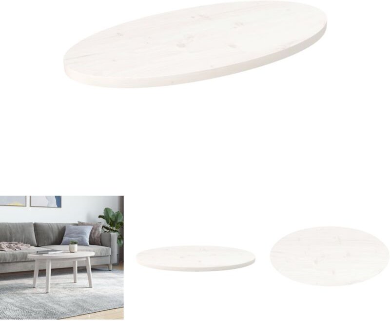 The Living Store - Tischplatte Weiß 70x35x2,5 cm Massivholz Kiefer Oval