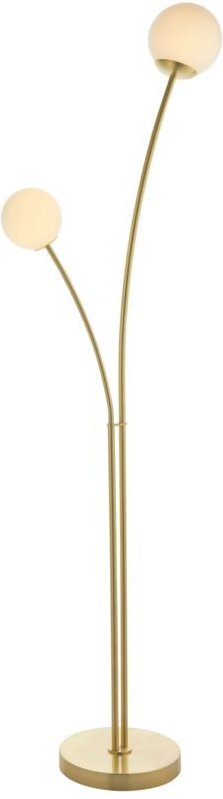 Stehlampe Metall Glas G9 160,8 cm hoch in Messing satiniert Weiß 2-flammig Kugel Schirm Modern