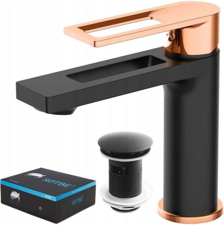 Schwarz-goldene Waschtischarmatur + Klick-Klack-Stopfen SOTBE