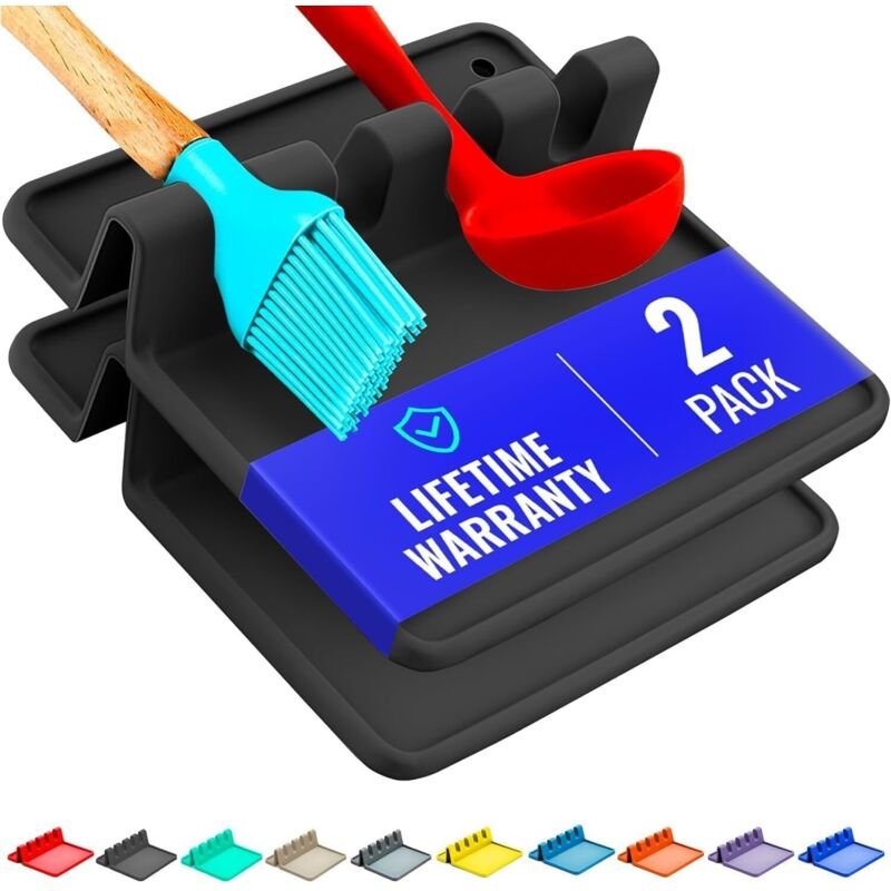 Silikon-Löffelablage für Kochfelder mit tropffreier Unterlage (2er-Set) - Hitzebeständige und BPA-freie Utensilienablage...