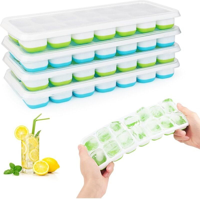 4er-Set Silikon-Eiswürfelformen mit Deckel, stapelbar, LFGB-zertifiziert und BPA-frei, wiederverwendbare Eiswürfelform f...