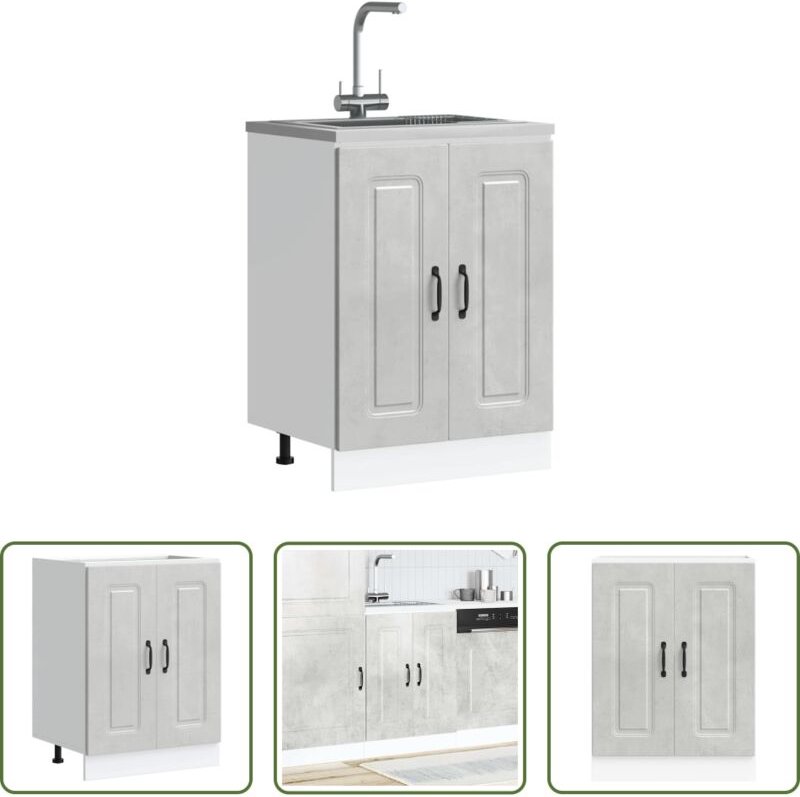 Küchenmöbel - Spülenunterschrank Kalmar Betongrau 60x46x81,5 cm Holzwerkstoff