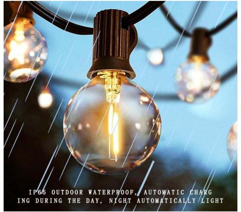 IP65 wasserdichte Solarleuchten für den Außenbereich, 25 bruchsichere G40-LED-Ersatzbirnen und 14,5 m lange G40-LED-Lich...