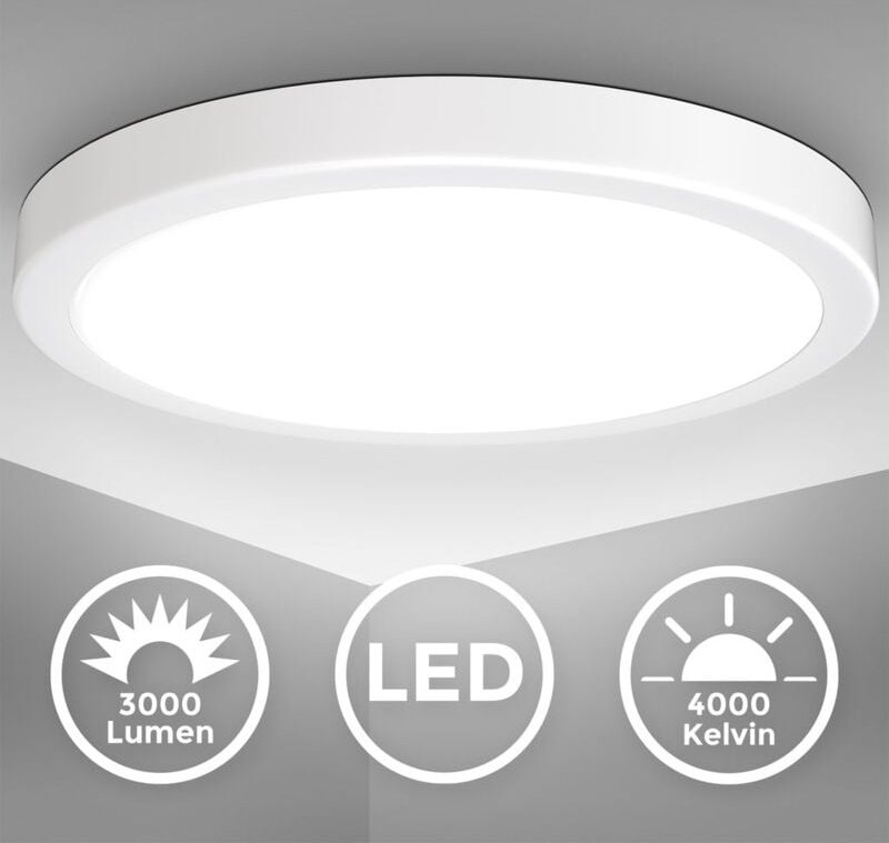 Deckenlampe Ø38 cm - 24W, 3000lm, led, neutralweiß, weiß