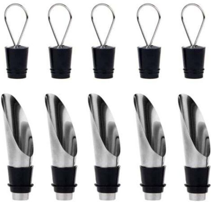 5er-Pack 2-in-1-Edelstahlflaschen mit Ausgießer und Belüfterdose mit Verschluss – Weinflaschenhalter- und Flaschenregal-...