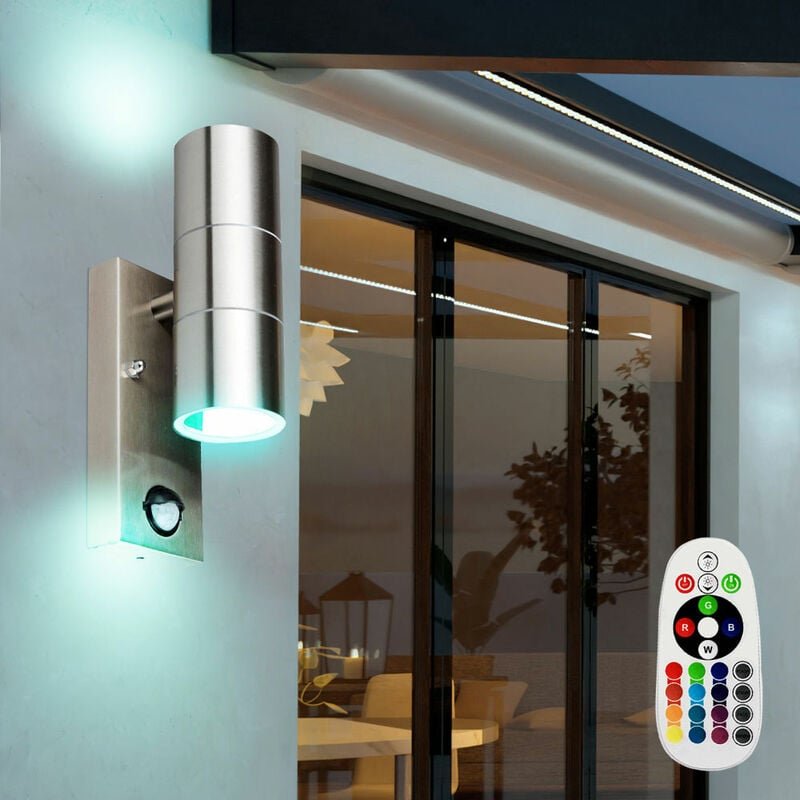 Wand Lampe Fernbedienung Außen Sensor up down Strahler dimmbar im Set inkl. rgb led Leuchtmittel