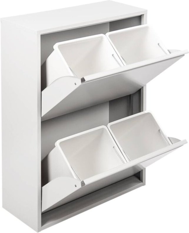 Platzsparender Abfalleimer für differenziert mit vier Eimer, Farbe weiß, Maße 60 x 92 x 25 cm - Dmora